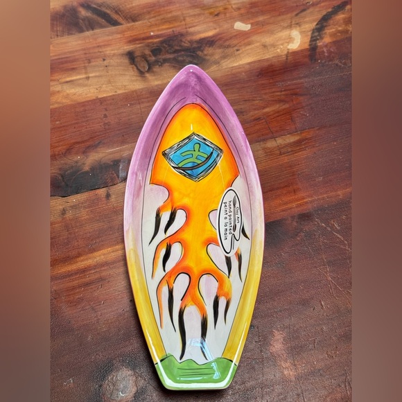 NIB Clay Art Surf's Up set of 4 different surfboard bowls each hand painted - Picture 4 of 14